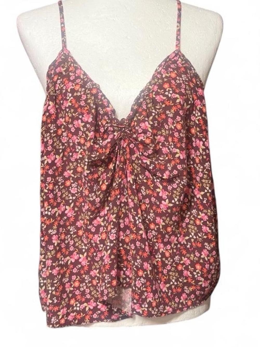Old Navy Brown & Pink Floral Spaghetti Strap Cami Top - Pink Floral